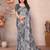 grey floral georgette saree with lace border & blouse piece
