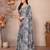 grey floral georgette saree with lace border & blouse piece