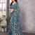 blue printed georgette saree with lace border & blouse piece