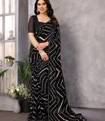 black striped georgette saree with lace border & blouse piece