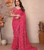 pink printed georgette saree with lace border & blouse piece