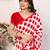 red polka dot georgette saree with lace border & blouse piece
