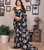 black floral georgette saree with lace border & blouse piece