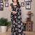 black floral georgette saree with lace border & blouse piece