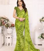 green floral georgette saree with lace border & blouse piece