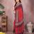 red geometric print georgette saree with lace border & blouse piece