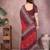 red geometric print georgette saree with lace border & blouse piece
