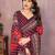 red geometric print georgette saree with lace border & blouse piece
