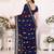 blue floral georgette saree with lace border & blouse piece