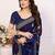 blue floral georgette saree with lace border & blouse piece