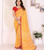  yellow floral georgette saree with lace border & blouse piece