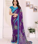  purple floral georgette saree with lace border & blouse piece