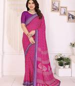 pink floral georgette saree with lace border & blouse piece