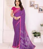  purple floral georgette saree with lace border & blouse piece
