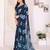 blue floral georgette saree with lace border & blouse piece