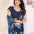 blue floral georgette saree with lace border & blouse piece