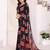 black floral georgette saree with lace border & blouse piece