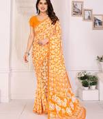  yellow floral georgette saree with lace border & blouse piece
