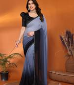 grey elegant solid georgette saree with lace border & blouse piece