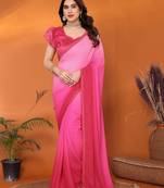 pink elegant solid georgette saree with lace border & blouse piece