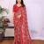 red floral georgette saree with lace border & blouse piece