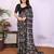 black floral georgette saree with lace border & blouse piece