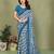 blue floral georgette saree with lace border & blouse piece