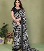 black floral georgette saree with lace border & blouse piece