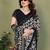 black floral georgette saree with lace border & blouse piece