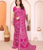 pink floral georgette saree with lace border & blouse piece