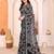black floral georgette saree with lace border & blouse piece