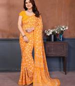  yellow floral georgette saree with lace border & blouse piece