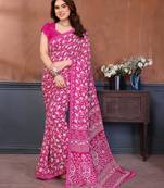 pink floral georgette saree with lace border & blouse piece