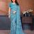 blue floral georgette saree with lace border & blouse piece