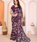  purple floral georgette saree with lace border & blouse piece