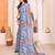 blue floral georgette saree with lace border & blouse piece