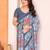 blue floral georgette saree with lace border & blouse piece