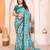  Blue floral georgette saree with lace border & blouse piece