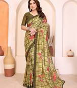 green floral georgette saree with lace border & blouse piece