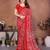 red floral georgette saree with lace border & blouse piece