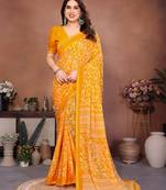  yellow floral georgette saree with lace border & blouse piece
