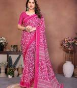 pink floral georgette saree with lace border & blouse piece
