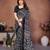 black floral georgette saree with lace border & blouse piece