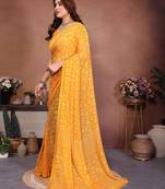  yellow floral georgette saree with lace border & blouse piece