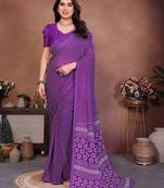  purple floral georgette saree with lace border & blouse piece