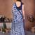 blue geometric print georgette saree with lace border & blouse piece