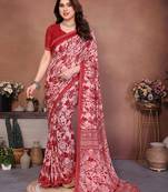pink floral georgette saree with lace border & blouse piece