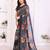 black floral georgette saree with lace border & blouse piece