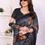 black floral georgette saree with lace border & blouse piece