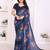 blue floral georgette saree with lace border & blouse piece